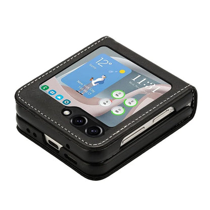 For Samsung Galaxy Z Flip6 5G / Z Flip5 5G Case PU Leather Hard PC Phone Cover Calf Texture