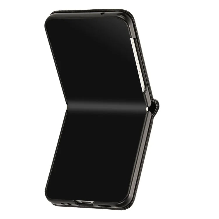 For Samsung Galaxy Z Flip6 5G / Z Flip5 5G Case PU Leather Hard PC Phone Cover Calf Texture