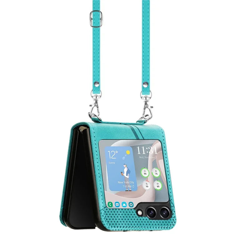 For Samsung Galaxy Z Flip6 5G / Z Flip5 5G Case Triangle Patterns PU Leather Hard PC Crossbody Phone Cover