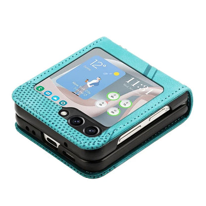 For Samsung Galaxy Z Flip6 5G / Z Flip5 5G Case Triangle Patterns PU Leather Hard PC Crossbody Phone Cover