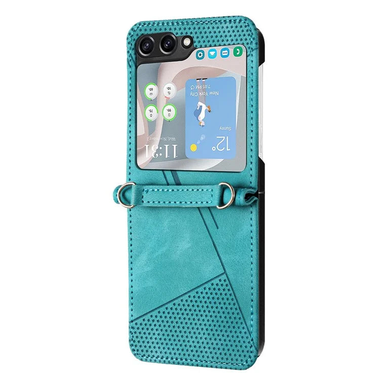 For Samsung Galaxy Z Flip6 5G / Z Flip5 5G Case Triangle Patterns PU Leather Hard PC Crossbody Phone Cover