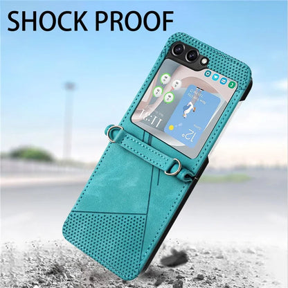 For Samsung Galaxy Z Flip6 5G / Z Flip5 5G Case Triangle Patterns PU Leather Hard PC Crossbody Phone Cover