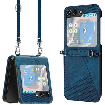 For Samsung Galaxy Z Flip6 5G / Z Flip5 5G Case Triangle Patterns PU Leather Hard PC Crossbody Phone Cover
