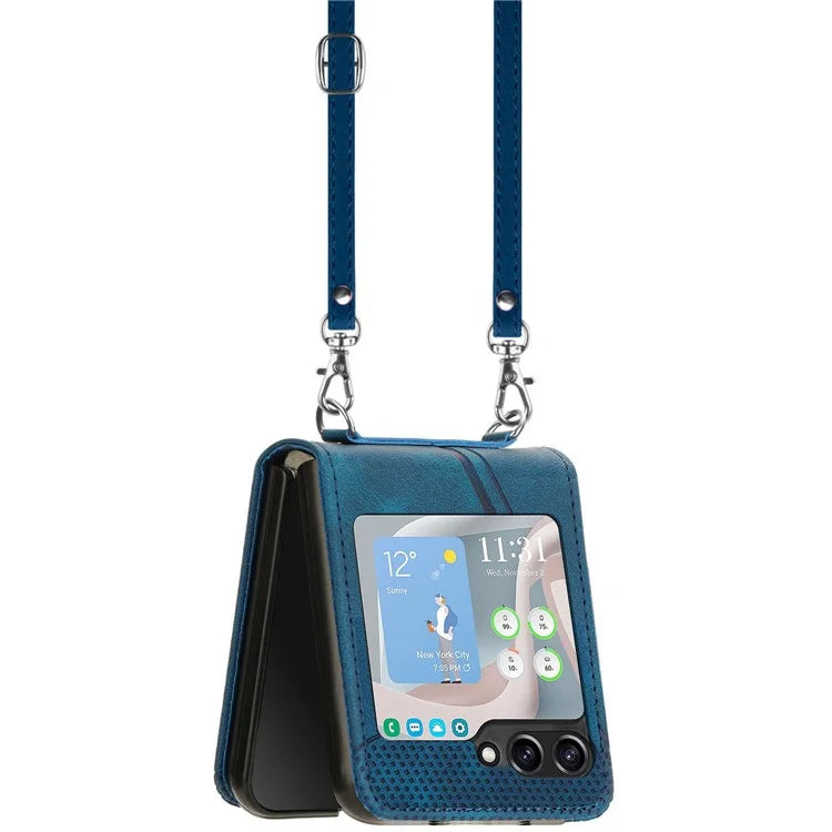 For Samsung Galaxy Z Flip6 5G / Z Flip5 5G Case Triangle Patterns PU Leather Hard PC Crossbody Phone Cover