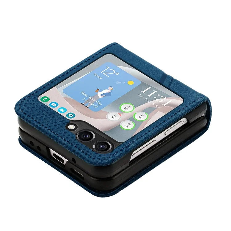 For Samsung Galaxy Z Flip6 5G / Z Flip5 5G Case Triangle Patterns PU Leather Hard PC Crossbody Phone Cover