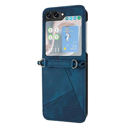 For Samsung Galaxy Z Flip6 5G / Z Flip5 5G Case Triangle Patterns PU Leather Hard PC Crossbody Phone Cover