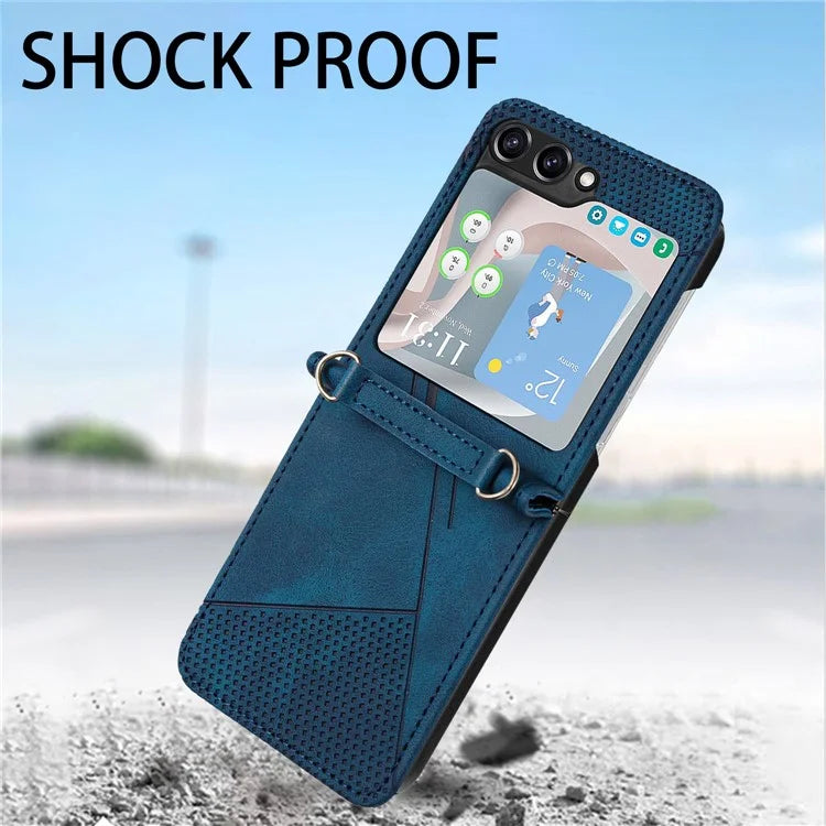 For Samsung Galaxy Z Flip6 5G / Z Flip5 5G Case Triangle Patterns PU Leather Hard PC Crossbody Phone Cover