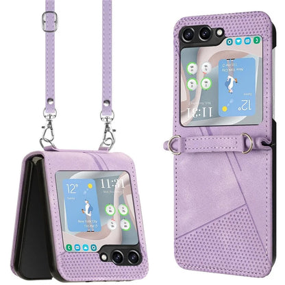 For Samsung Galaxy Z Flip6 5G / Z Flip5 5G Case Triangle Patterns PU Leather Hard PC Crossbody Phone Cover