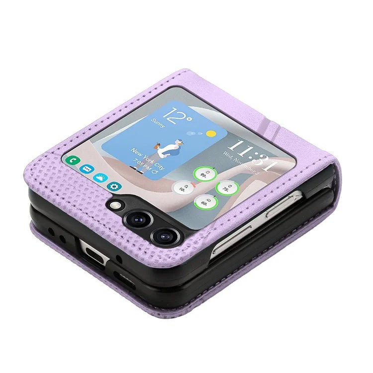 For Samsung Galaxy Z Flip6 5G / Z Flip5 5G Case Triangle Patterns PU Leather Hard PC Crossbody Phone Cover