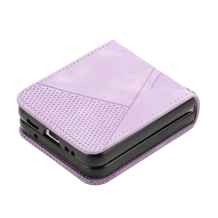 For Samsung Galaxy Z Flip6 5G / Z Flip5 5G Case Triangle Patterns PU Leather Hard PC Crossbody Phone Cover