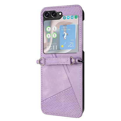 For Samsung Galaxy Z Flip6 5G / Z Flip5 5G Case Triangle Patterns PU Leather Hard PC Crossbody Phone Cover