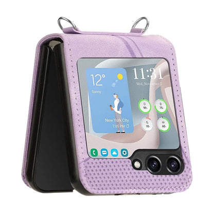 For Samsung Galaxy Z Flip6 5G / Z Flip5 5G Case Triangle Patterns PU Leather Hard PC Crossbody Phone Cover
