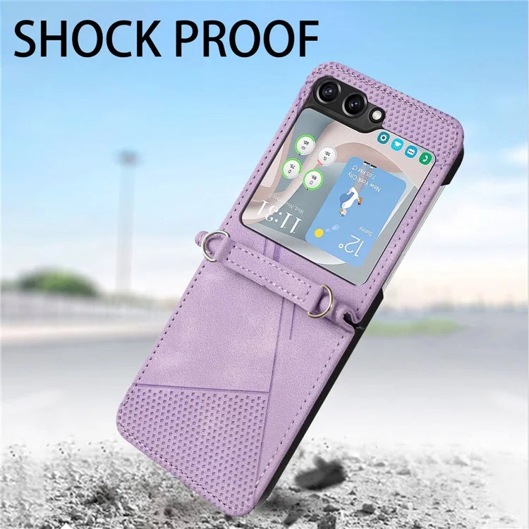 For Samsung Galaxy Z Flip6 5G / Z Flip5 5G Case Triangle Patterns PU Leather Hard PC Crossbody Phone Cover