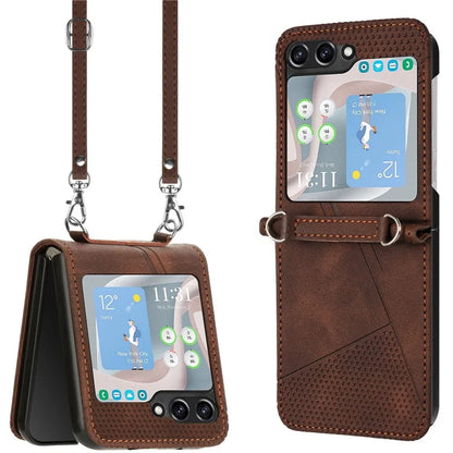 For Samsung Galaxy Z Flip6 5G / Z Flip5 5G Case Triangle Patterns PU Leather Hard PC Crossbody Phone Cover