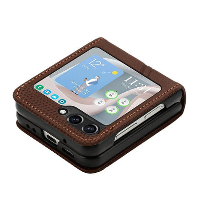 For Samsung Galaxy Z Flip6 5G / Z Flip5 5G Case Triangle Patterns PU Leather Hard PC Crossbody Phone Cover