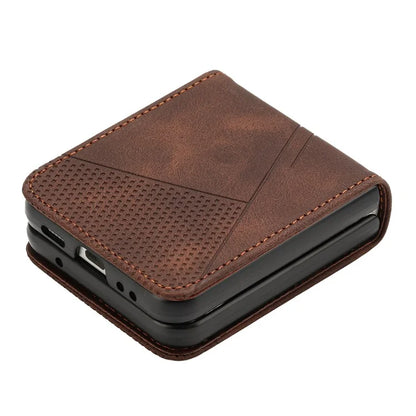For Samsung Galaxy Z Flip6 5G / Z Flip5 5G Case Triangle Patterns PU Leather Hard PC Crossbody Phone Cover