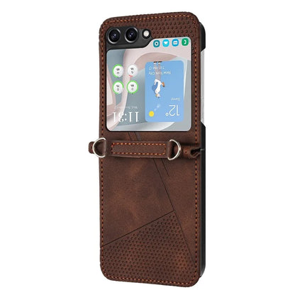 For Samsung Galaxy Z Flip6 5G / Z Flip5 5G Case Triangle Patterns PU Leather Hard PC Crossbody Phone Cover