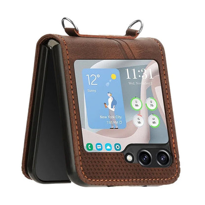 For Samsung Galaxy Z Flip6 5G / Z Flip5 5G Case Triangle Patterns PU Leather Hard PC Crossbody Phone Cover
