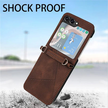 For Samsung Galaxy Z Flip6 5G / Z Flip5 5G Case Triangle Patterns PU Leather Hard PC Crossbody Phone Cover