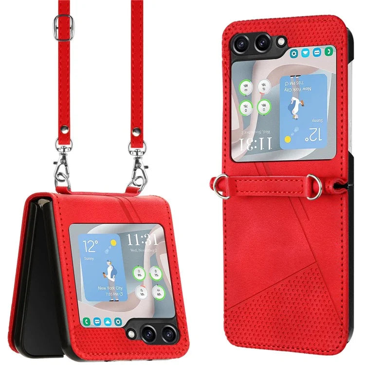 For Samsung Galaxy Z Flip6 5G / Z Flip5 5G Case Triangle Patterns PU Leather Hard PC Crossbody Phone Cover
