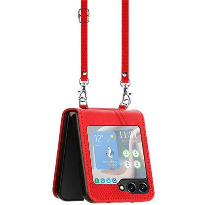 For Samsung Galaxy Z Flip6 5G / Z Flip5 5G Case Triangle Patterns PU Leather Hard PC Crossbody Phone Cover