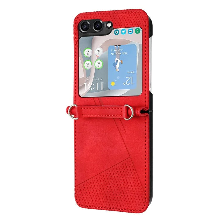 For Samsung Galaxy Z Flip6 5G / Z Flip5 5G Case Triangle Patterns PU Leather Hard PC Crossbody Phone Cover