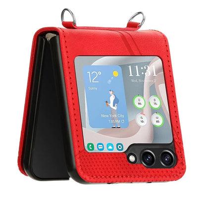 For Samsung Galaxy Z Flip6 5G / Z Flip5 5G Case Triangle Patterns PU Leather Hard PC Crossbody Phone Cover