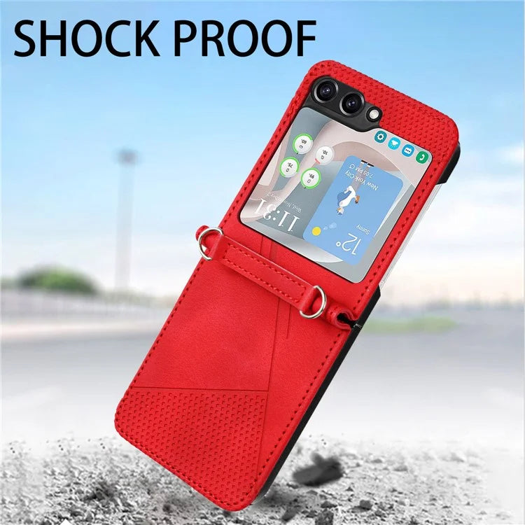 For Samsung Galaxy Z Flip6 5G / Z Flip5 5G Case Triangle Patterns PU Leather Hard PC Crossbody Phone Cover