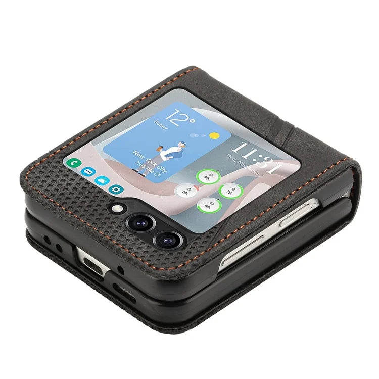 For Samsung Galaxy Z Flip6 5G / Z Flip5 5G Case Triangle Patterns PU Leather Hard PC Crossbody Phone Cover