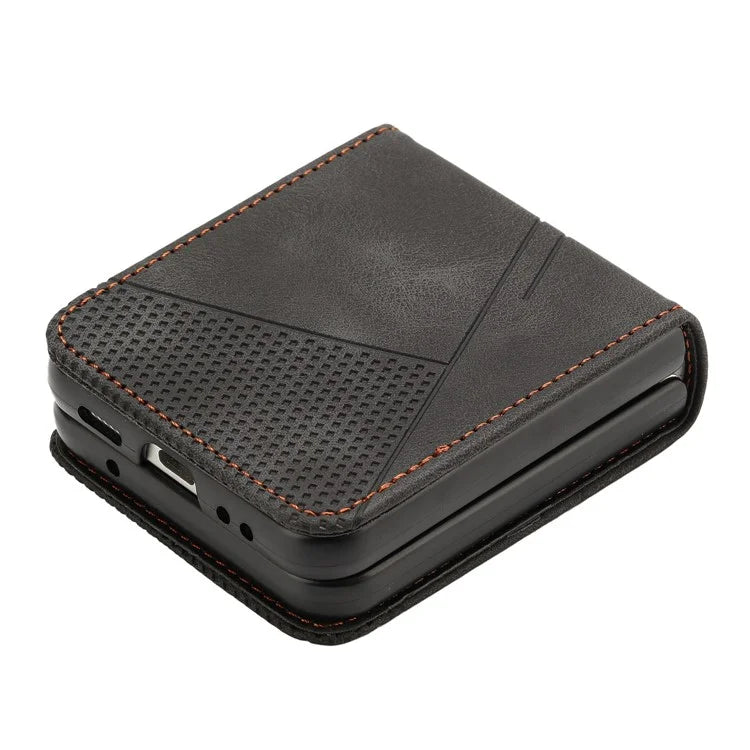For Samsung Galaxy Z Flip6 5G / Z Flip5 5G Case Triangle Patterns PU Leather Hard PC Crossbody Phone Cover