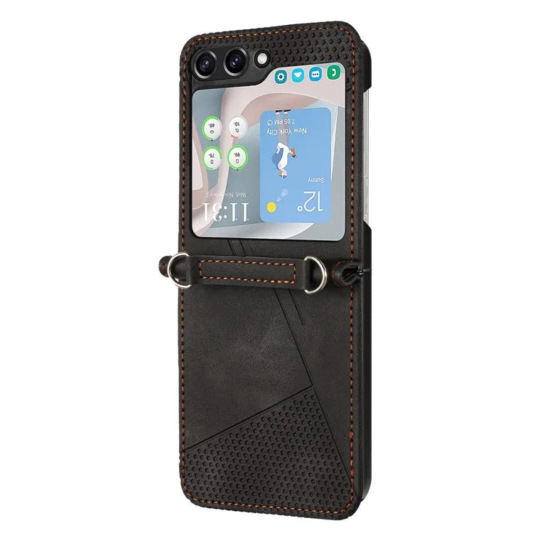 For Samsung Galaxy Z Flip6 5G / Z Flip5 5G Case Triangle Patterns PU Leather Hard PC Crossbody Phone Cover