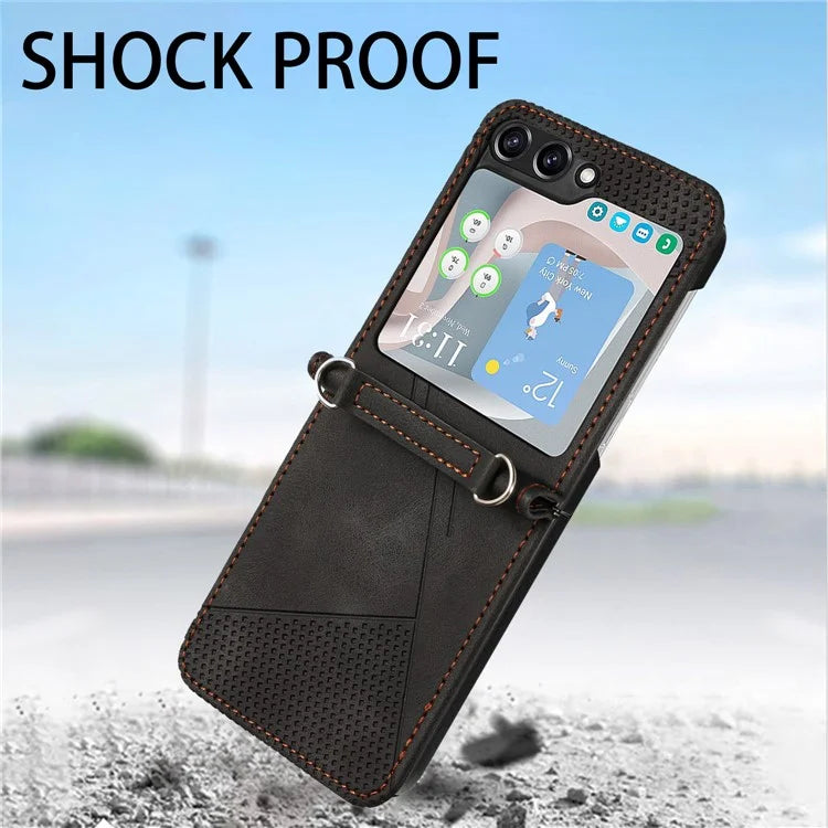 For Samsung Galaxy Z Flip6 5G / Z Flip5 5G Case Triangle Patterns PU Leather Hard PC Crossbody Phone Cover
