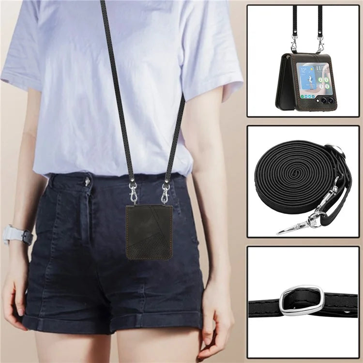 For Samsung Galaxy Z Flip6 5G / Z Flip5 5G Case Triangle Patterns PU Leather Hard PC Crossbody Phone Cover