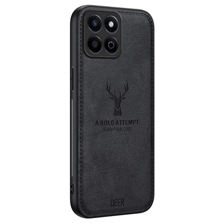 For Honor Play 60 Plus 5G Case Deer Pattern Cloth Texture PU Leather Back Phone Cover
