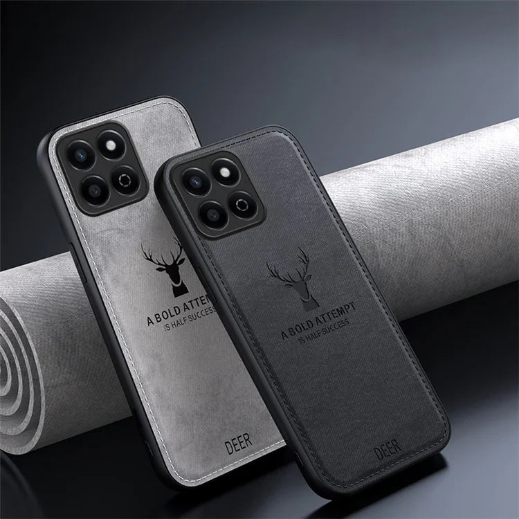 For Honor Play 60 Plus 5G Case Deer Pattern Cloth Texture PU Leather Back Phone Cover