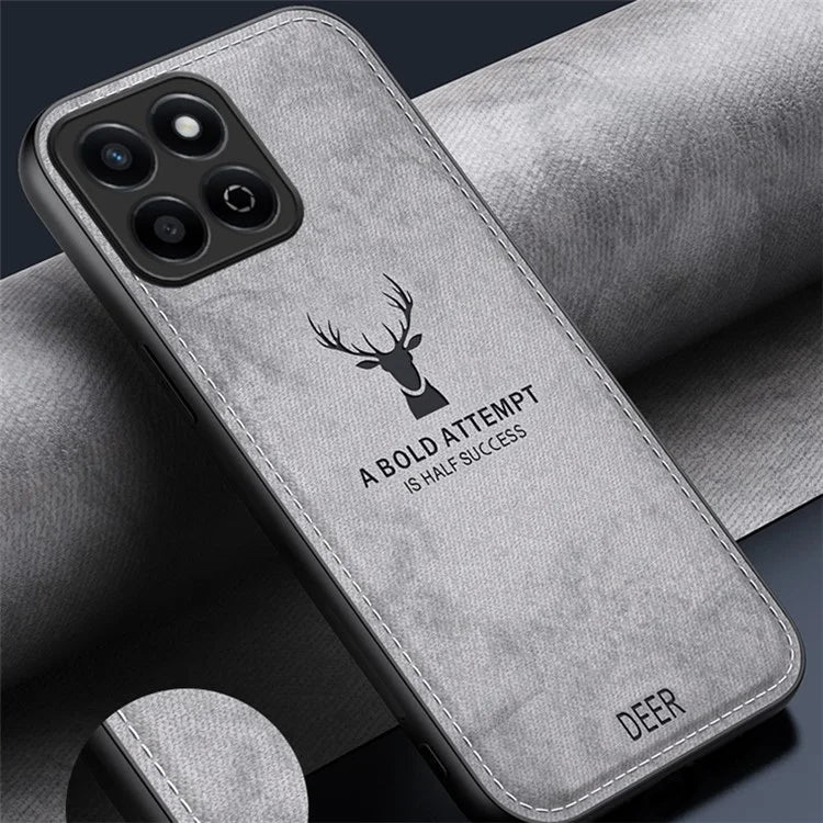 For Honor Play 60 Plus 5G Case Deer Pattern Cloth Texture PU Leather Back Phone Cover