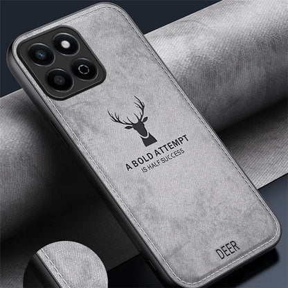 For Honor Play 60 Plus 5G Case Deer Pattern Cloth Texture PU Leather Back Phone Cover