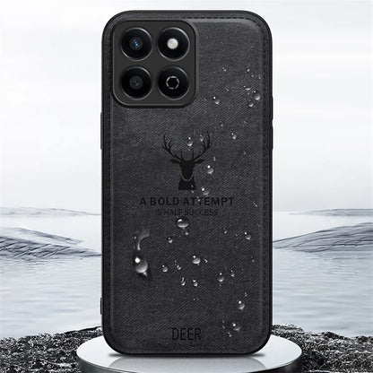 For Honor Play 60 Plus 5G Case Deer Pattern Cloth Texture PU Leather Back Phone Cover