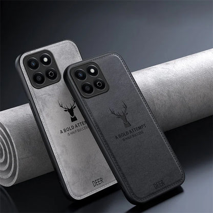 For Honor Play 60 Plus 5G Case Deer Pattern Cloth Texture PU Leather Back Phone Cover