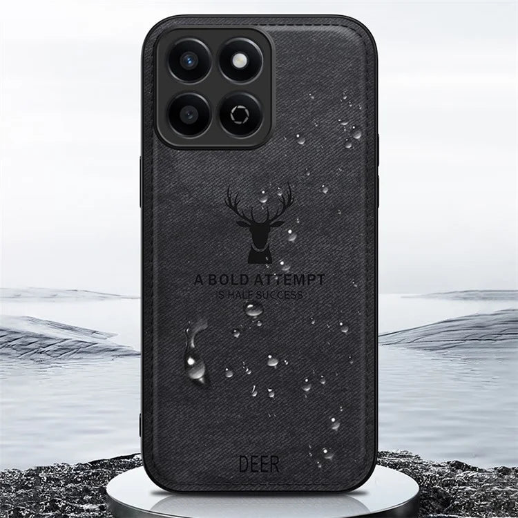 For Honor Play 60 Plus 5G Case Deer Pattern Cloth Texture PU Leather Back Phone Cover