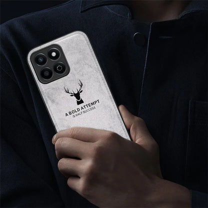 For Honor Play 60 Plus 5G Case Deer Pattern Cloth Texture PU Leather Back Phone Cover