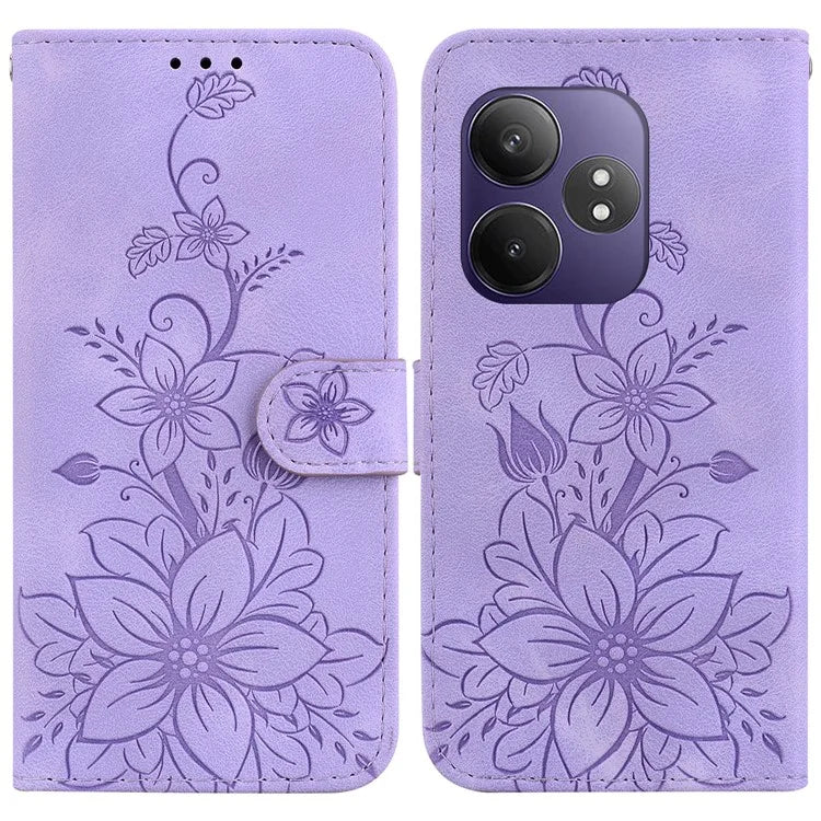 For Realme GT Neo6 SE 5G / GT 6 5G / 6T 5G / Neo6 5G Leather Case Lily Flower Imprint Phone Cover with Stand