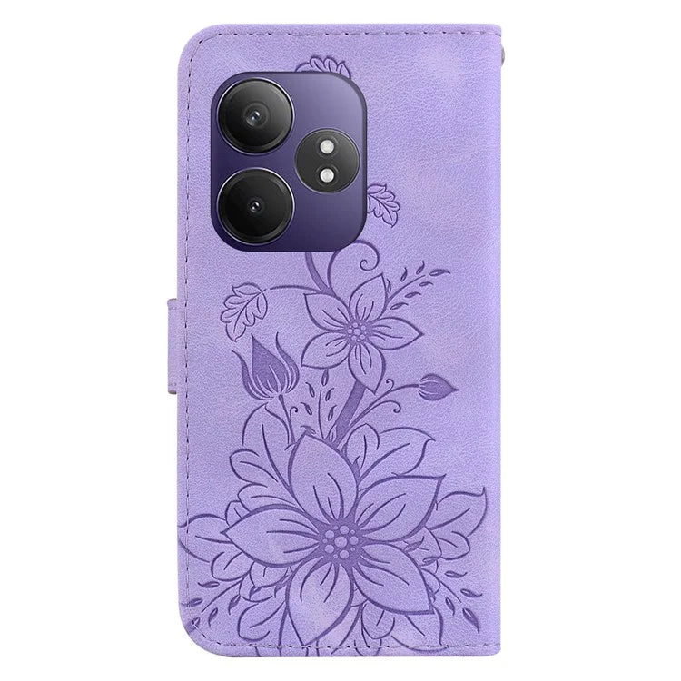 For Realme GT Neo6 SE 5G / GT 6 5G / 6T 5G / Neo6 5G Leather Case Lily Flower Imprint Phone Cover with Stand