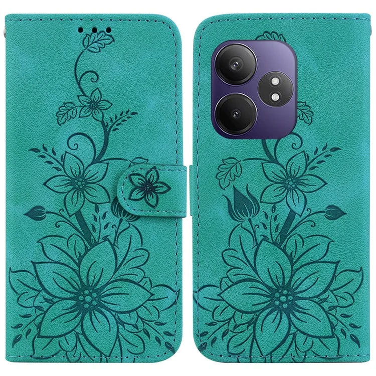 For Realme GT Neo6 SE 5G / GT 6 5G / 6T 5G / Neo6 5G Leather Case Lily Flower Imprint Phone Cover with Stand