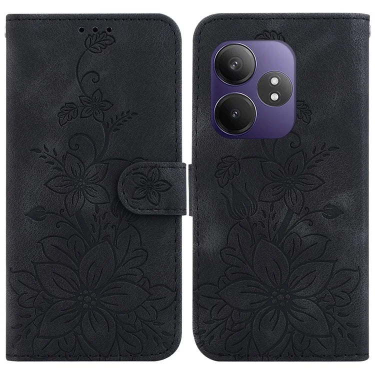 For Realme GT Neo6 SE 5G / GT 6 5G / 6T 5G / Neo6 5G Leather Case Lily Flower Imprint Phone Cover with Stand