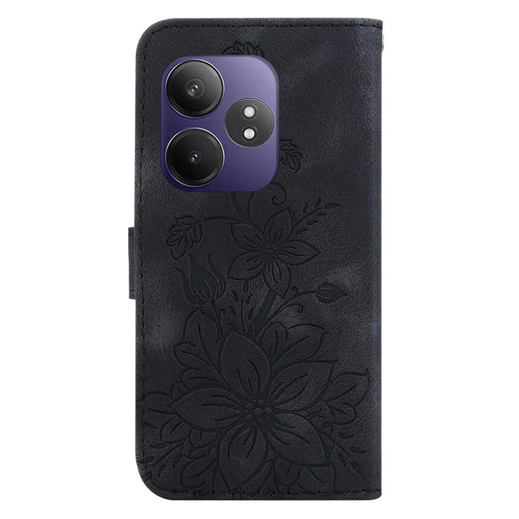 For Realme GT Neo6 SE 5G / GT 6 5G / 6T 5G / Neo6 5G Leather Case Lily Flower Imprint Phone Cover with Stand
