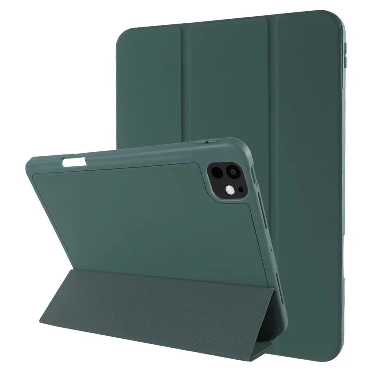 For iPad Pro 11 (2024) Protective Case PU Leather Tri-Fold Stand Tablet Cover