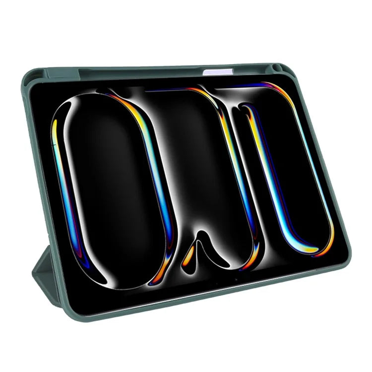 For iPad Pro 11 (2024) Protective Case PU Leather Tri-Fold Stand Tablet Cover
