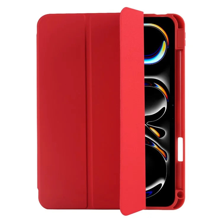 For iPad Pro 11 (2024) Protective Case PU Leather Tri-Fold Stand Tablet Cover