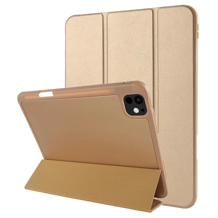 For iPad Pro 11 (2024) Protective Case PU Leather Tri-Fold Stand Tablet Cover